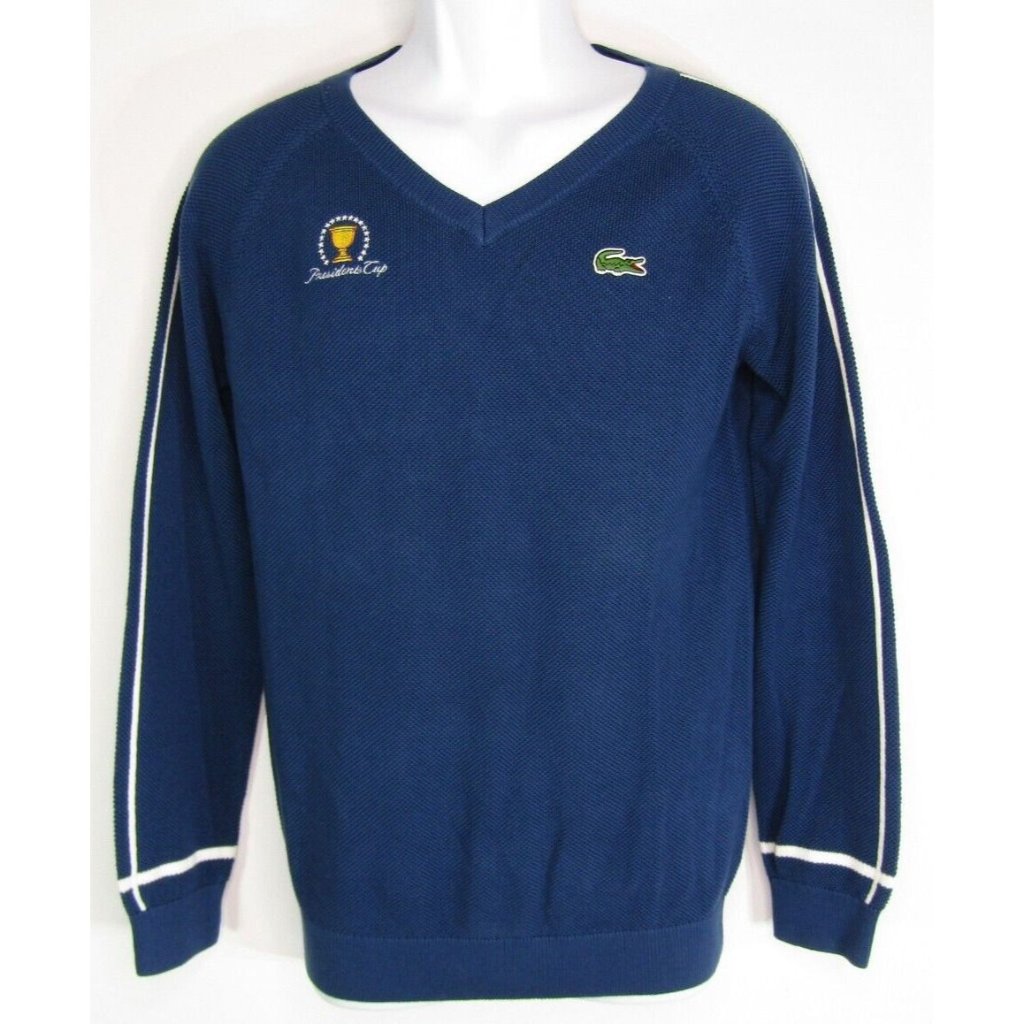Lacoste Sports Presidents Cup Pga Tour Golf Sweater Blue Pullover V Neck Size 40